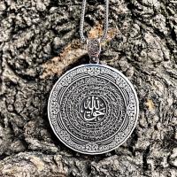 Gümüş Tasarım Şeyh Nazım Kıbrısi Hakkaniyet Mührü Ayetel Kürsi Erkek Madalyon Kolye Takı